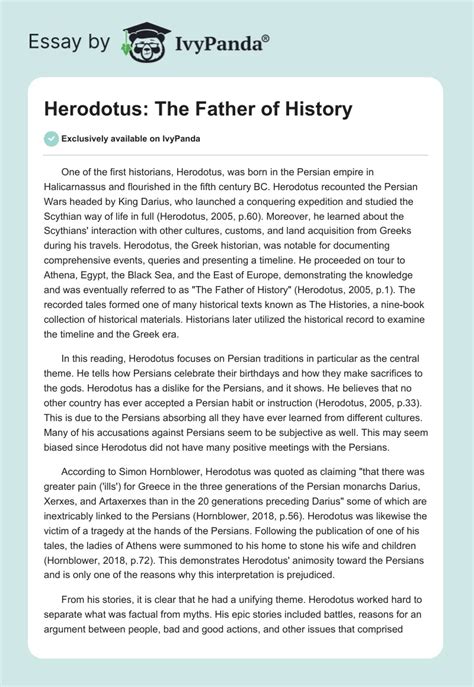 Herodotus The Father Of History 547 Words Book Review Example