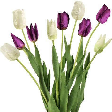 real touch tulips 10 stems of purple and white soft and long etsy