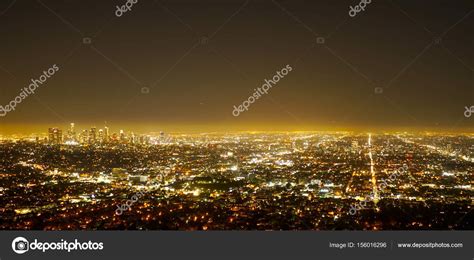 Aerial View Over The City Of Los Angeles By Night View From Griffith