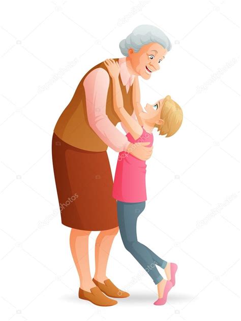 Sonriente Abuela Abrazando A Su Nieta Ilustraci N Vectorial Aislada Sobre Fondo Blanco Vector