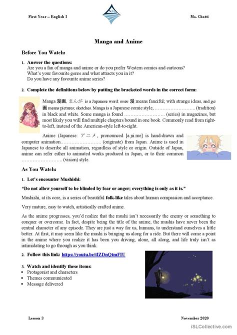 Manga And Anime Discussion Starters English Esl Worksheets Pdf And Doc