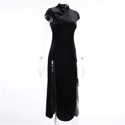 women chinese cheongsam black qipao long dress mandarin collar velvet gothic 26 31 picclick