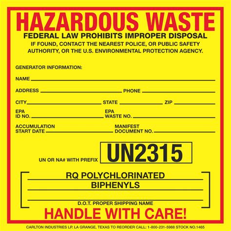 Custom Exterior Hazmat Decals Hazardous Waste Rq Polychlorinated