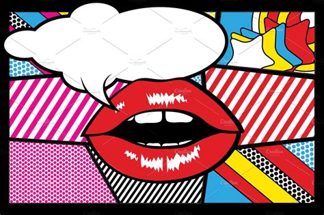 Pop Art Lips Speech Bubble Pre Designed Illustrator Graphics