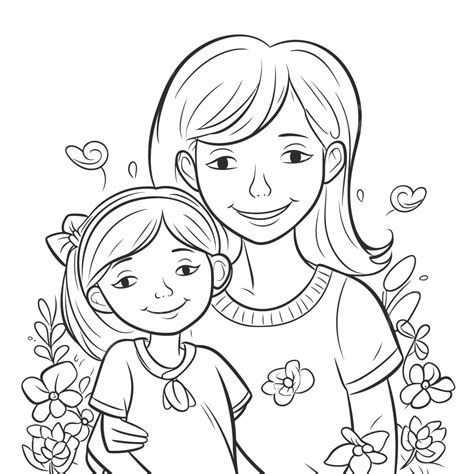 Mother And Daughter Coloring Page Outline Sketch Drawing Vector Mother