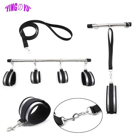 Bdsm Bondage Set Sex Handcuffs Ankle Cuffs Collar Stainless Steel Metal Spreader Bar Restraints