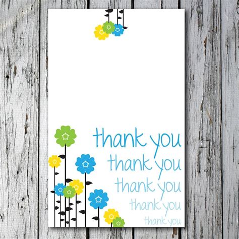 Printable Folded Thank You Card With Flower Design Etsy