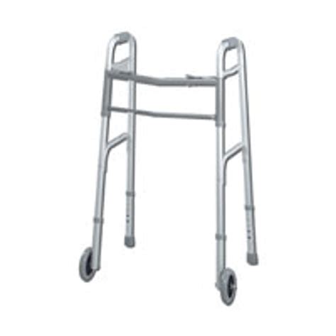 Deluxe Two Button Adjustable Folding Walker With 5 Inches Wheels For