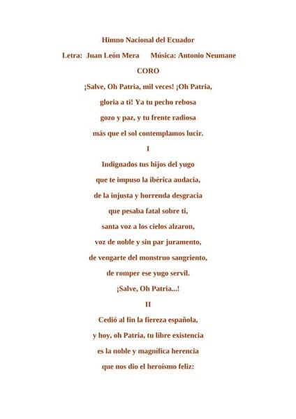 Himno Nacional De La Republica Del Ecuador