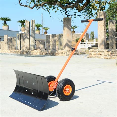 29 Inch Wheeled Snow Shovel Adjustable Height Multi Angle Snow Pusher