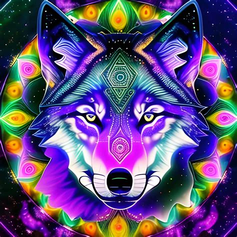 Trippy Semi Transparent Wolf In A Galactic Mandela Setting The