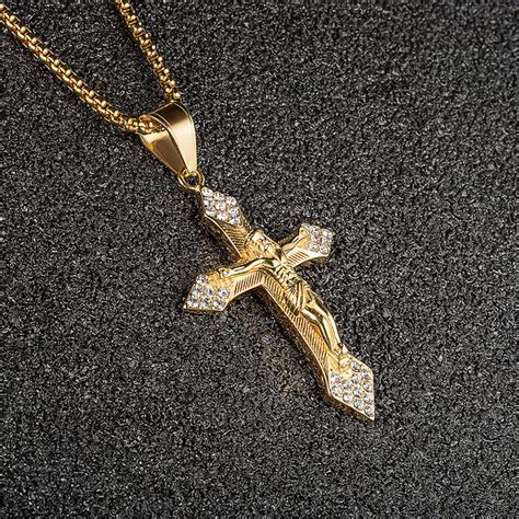 Wholesale High Quality Religious 18k Gold Plated Cz Jesus Cross Pendant
