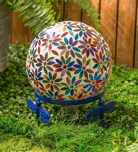 Multicolored Flower Mosaic Glass Gazing Ball Gazing Balls Garden