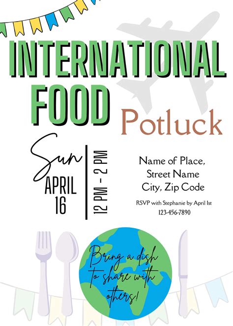International Food Potluck Invitation Template International Food