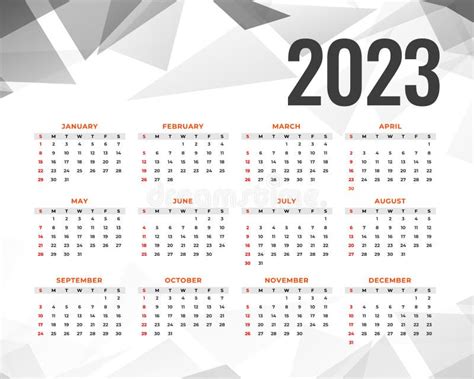 2023 Annual Calendar Template With Abstract Shapes Vector Design Stock