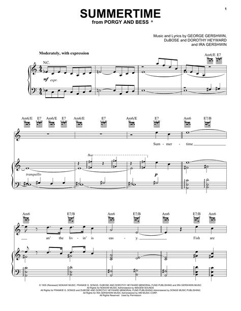 George Gershwin Summertime Sheet Music And Printable Pdf Music Notes