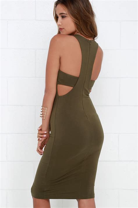 Sexy Olive Green Dress Bodycon Dress Midi Dress 4800 Lulus