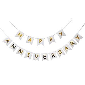Theme My Party Happy Anniversary Decoration Combo Happy Anniversary Banner Gold Foiled Fringe