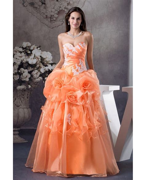 Orange Handmade Flowers Lace Sweetheart Colored Wedding Dress Oph1224