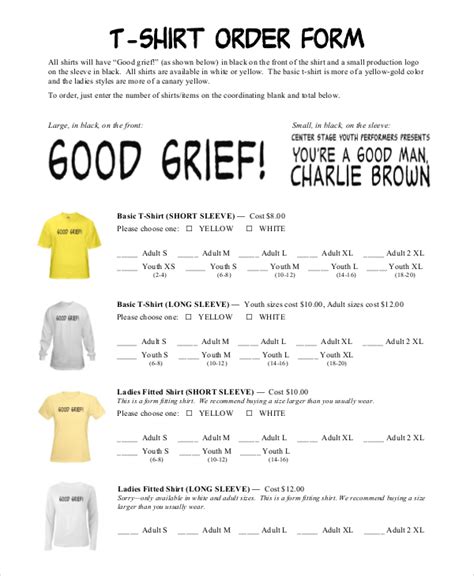 Free 15 Sample T Shirt Order Forms In Pdf Ms Word