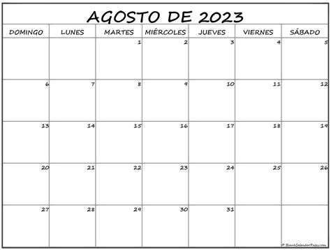 Plantilla Calendario Agosto 2023 Para Imprimir Pdf En