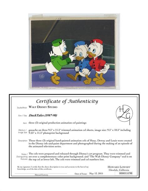 Howard Lowery Online Auction Disney Ducktales Animation Cels Of Huey