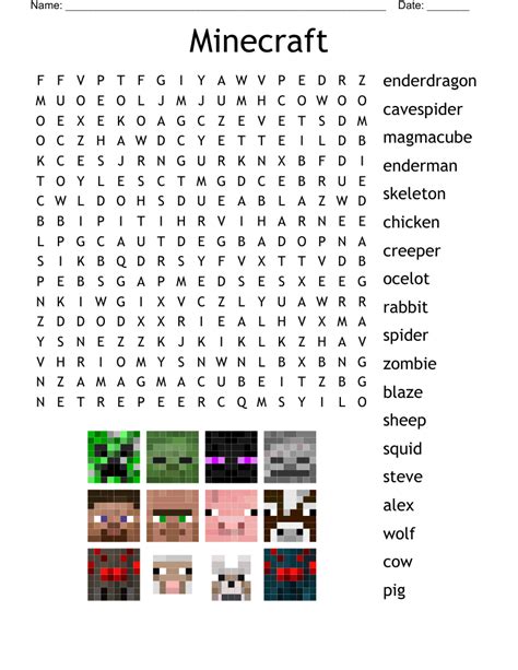 Free Printable Minecraft Word Search FREE PRINTABLE TEMPLATES