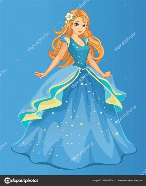 Beautiful Princess Blue Dress Fairytale Romantic Story Cartoon