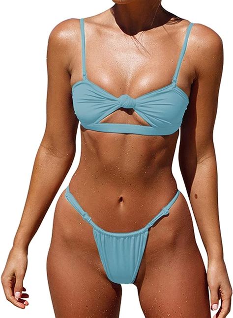 Honlyps Womens High Waist Swimsuits Brazilian Thong Sexy Bikini Set 2