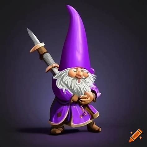 Gnome Wizard With A Purple Robe And Sword