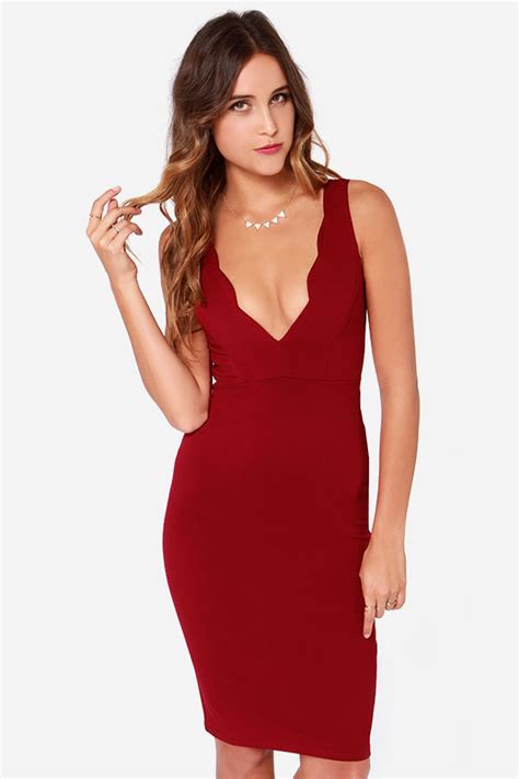 Wine Red Dress Midi Dress Bodycon Dress 4800