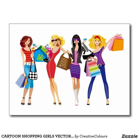 Cartoon Shopping Girls Vectors Fashion Style Fun F Postcard Zazzle