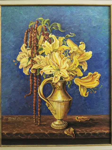 Vintage Flower Painting Floral Still Life Yellow Lilies Framed Original