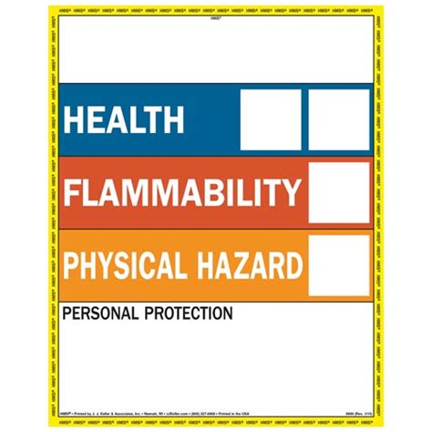 The colors blue, red, orange and white representing hazards related to health, flammability, physical hazard and personal protection respectively are numbered 0 to 4, 0 being. HMIS® III Label - Self-Laminating