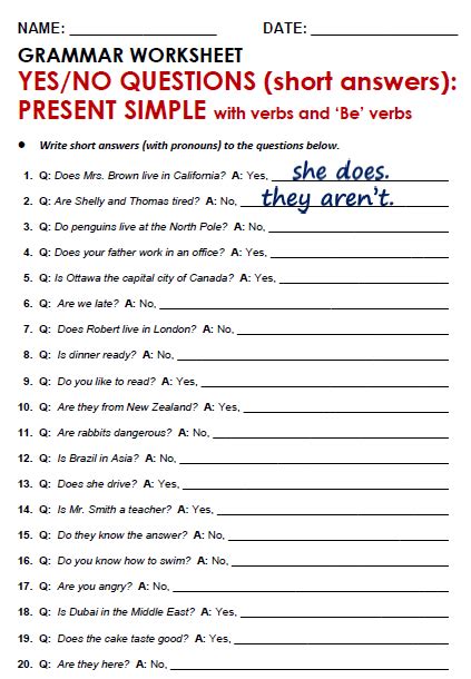 Yes No Question Worksheets English Grammar For Kids English Grammar