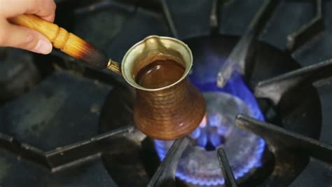 Making Turkish Coffee Copper Cezve Over Stock Footage Video 100