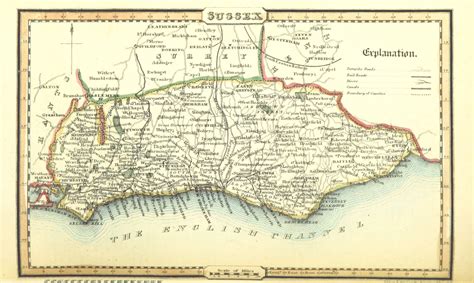 Map Of Sussex England 1842 Old Maps Map Antique Maps