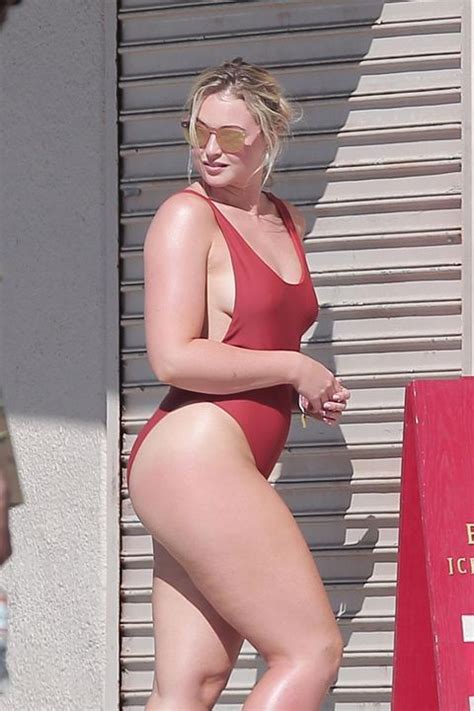 Iskra Lawrence Models Red One Piece Swimsuit For Photo Shoot