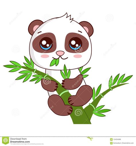 Funny Baby Panda Hanging On The Bamboo Cartoon Vector Illustration