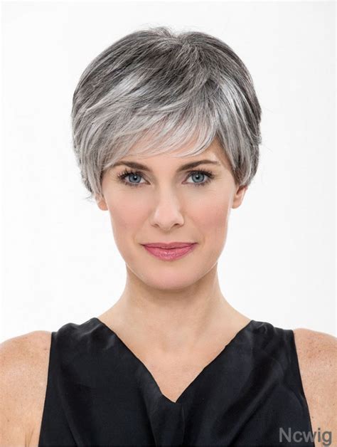 Lace Front 8 Short Synthetic Straight Cheap Grey Wigs