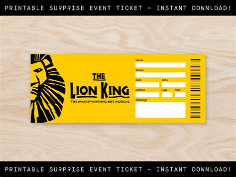Printable The Lion King Broadway Ticket Surprise Musical Collectible