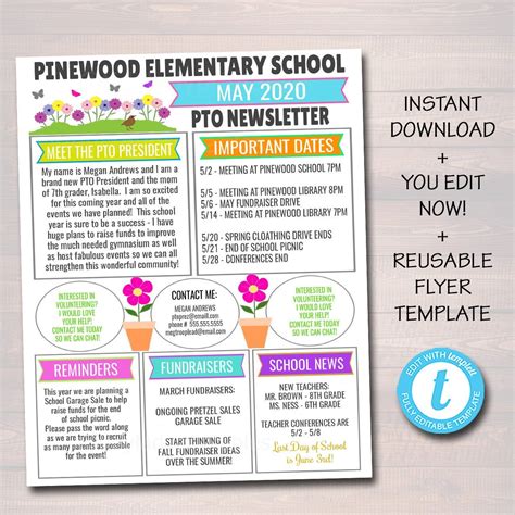 May Pto Pta Newsletter Flyer Classroom Printable Handout Etsy Pta