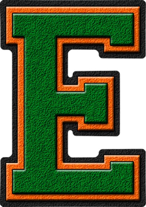 In technical contexts, letters are described as uppercase or lowercase; Presentation Alphabets: Green & Orange Varsity Letter E