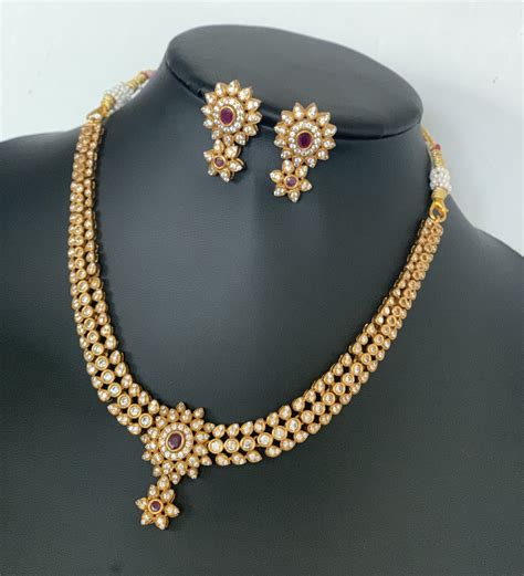 Matt Gold Finished Necklace Set South Indian Jewelry Indian Wedding