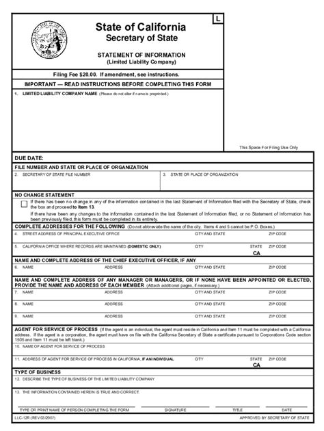 Ca Llc 12r 2007 Form Fill Out And Sign Online Dochub