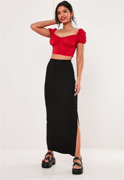 Black Jersey Side Split Maxi Skirt Missguided Jersey Maxi Skirts