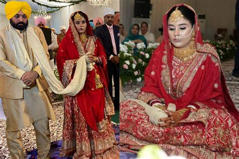 Gurpreet Kaur Bridal Look Bhagwant Mann Wife Wears Red Anarkali