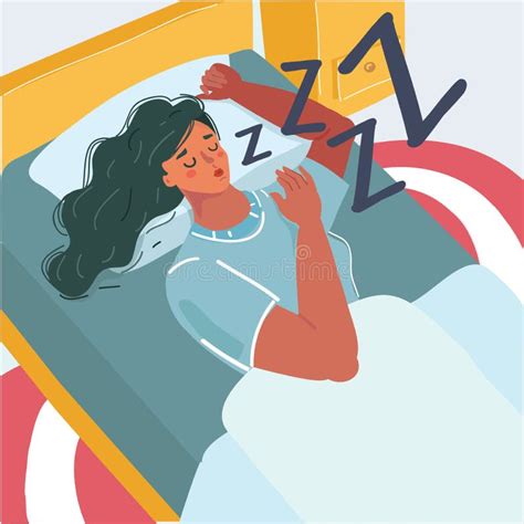 Mujer Que Duerme En La Noche En Su Cama Ilustración Del Vector