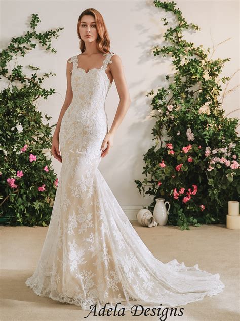 Lace Champagne Mermaid Wedding Dress With Straps Adela Designs