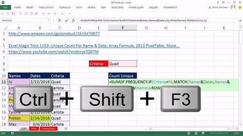 Excel Magic Trick 1154 Unique Countname And Date And Criteria From 3rd